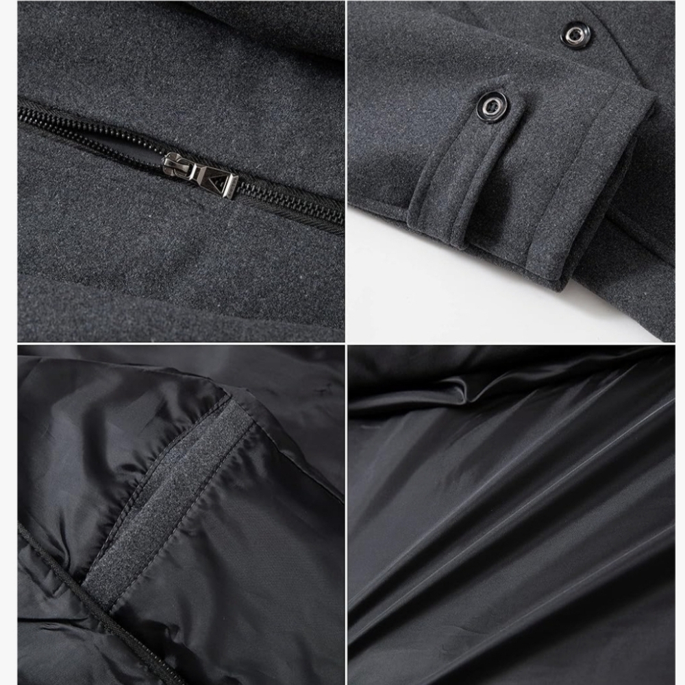 PRIJOUHE Men's Wool Blend Pea Coat Single Breasted Slim Fit with Removable Scarf - Picture 7 of 12